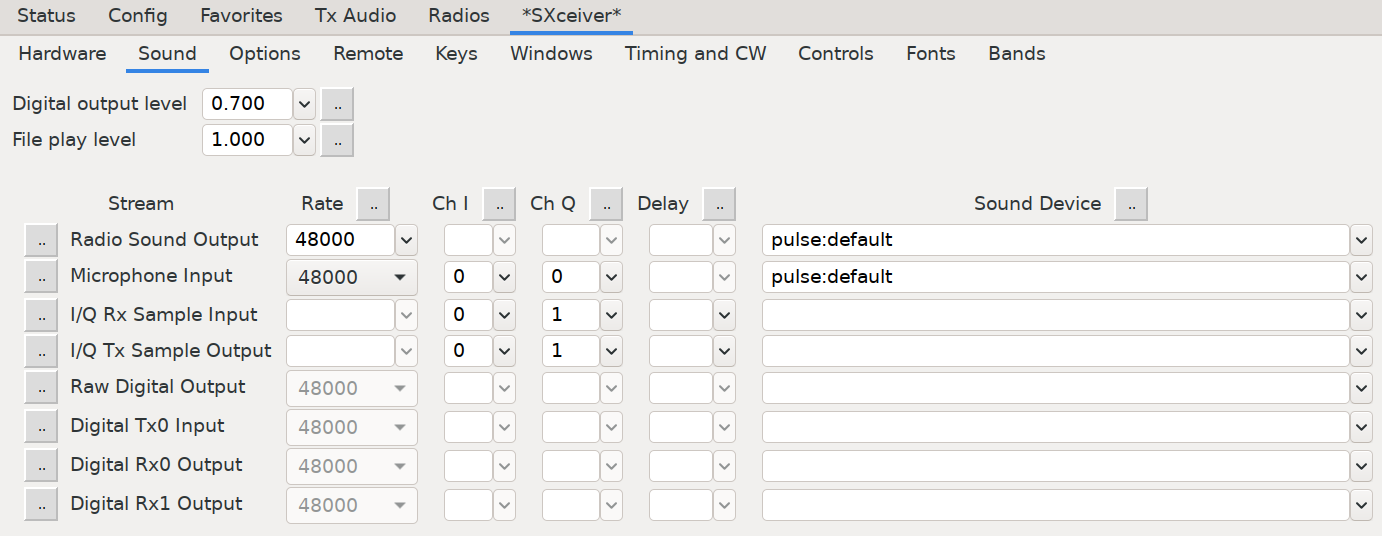 Radio Sound Output and Microphone Input Sound Devices: pulse:default